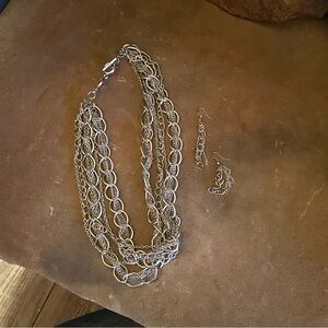 Multi Silver Chain Necklace and Earring Set